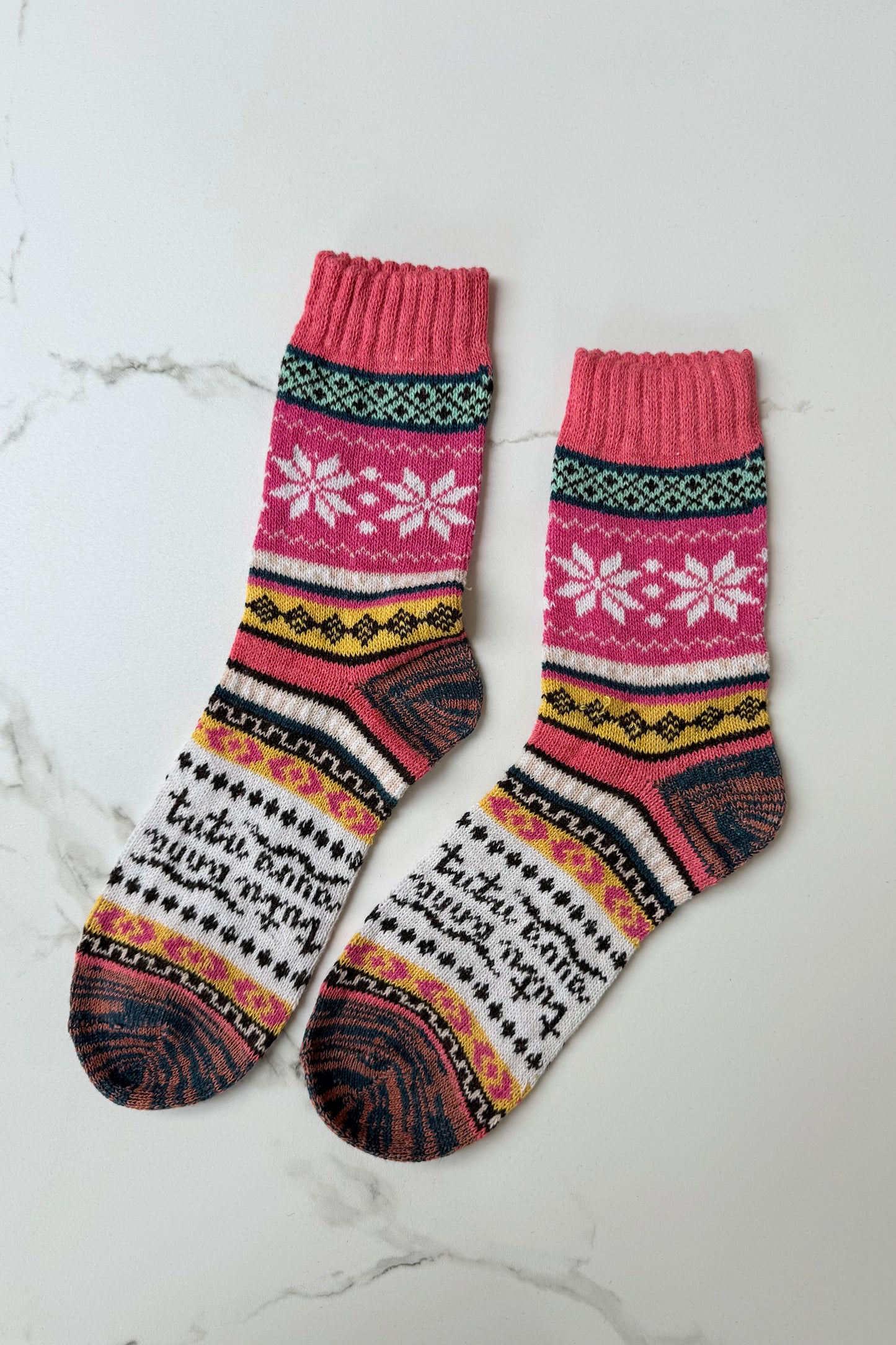 Fair Isle Wool Socks -Pink