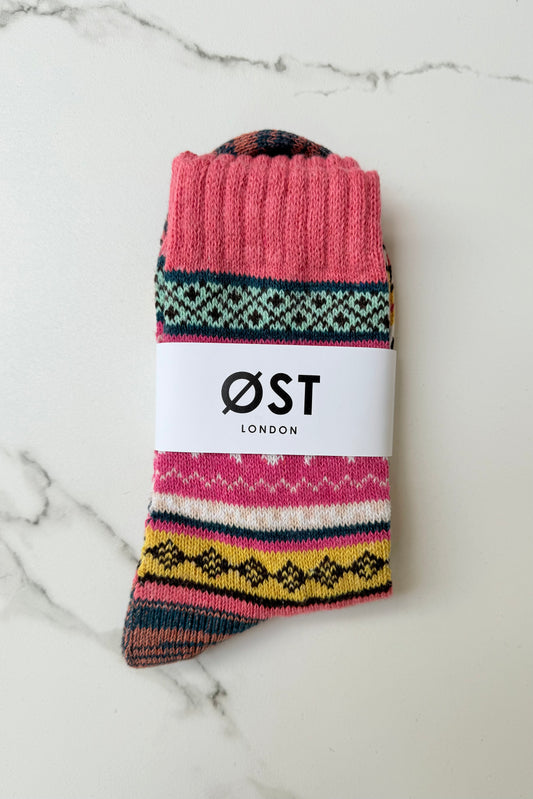 Fair Isle Wool Socks -Pink