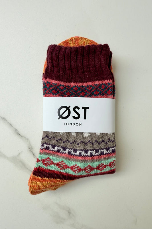Fair Isle Wool Sicks -Bordeaux