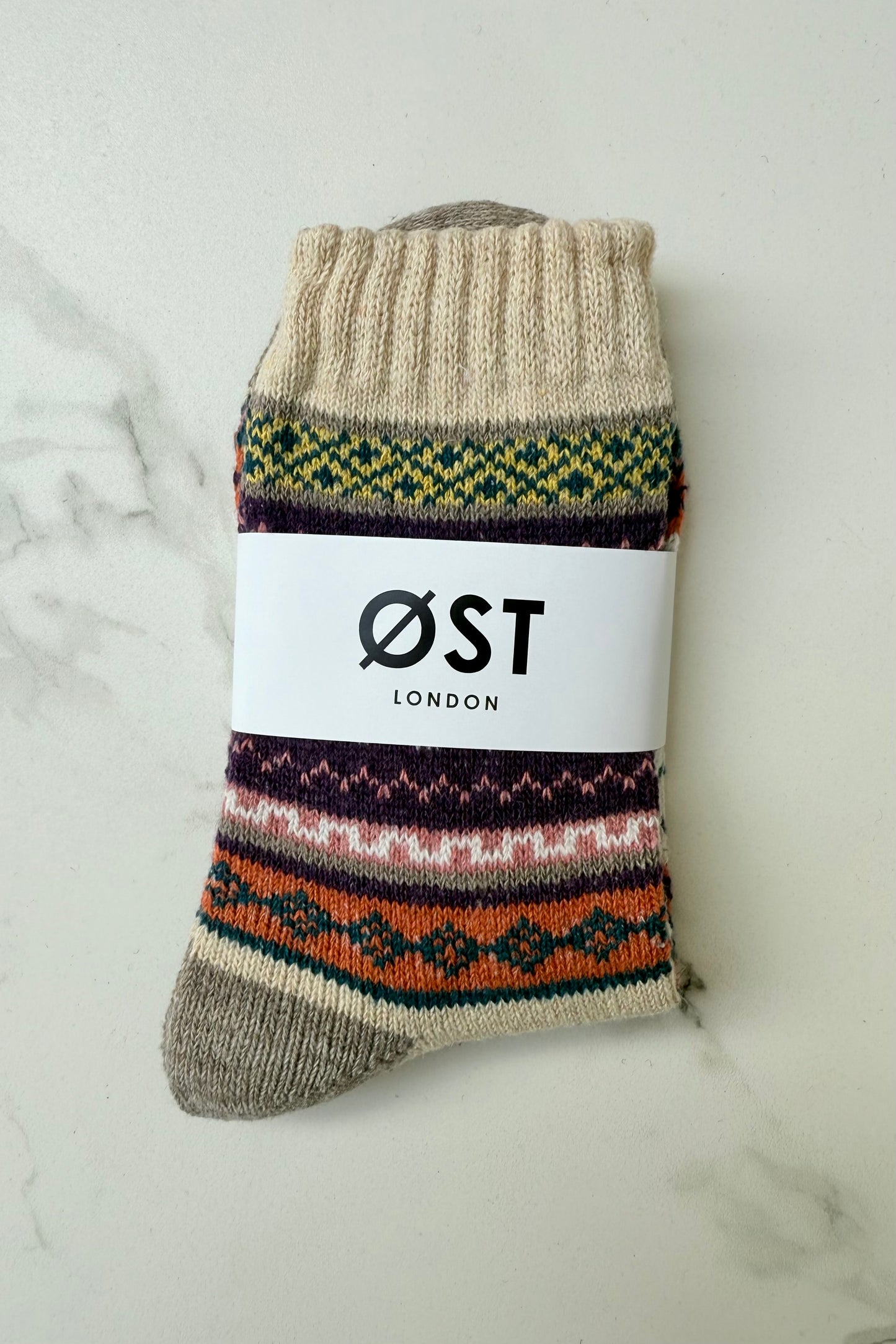 Fair Isle Wool Socks -Cream