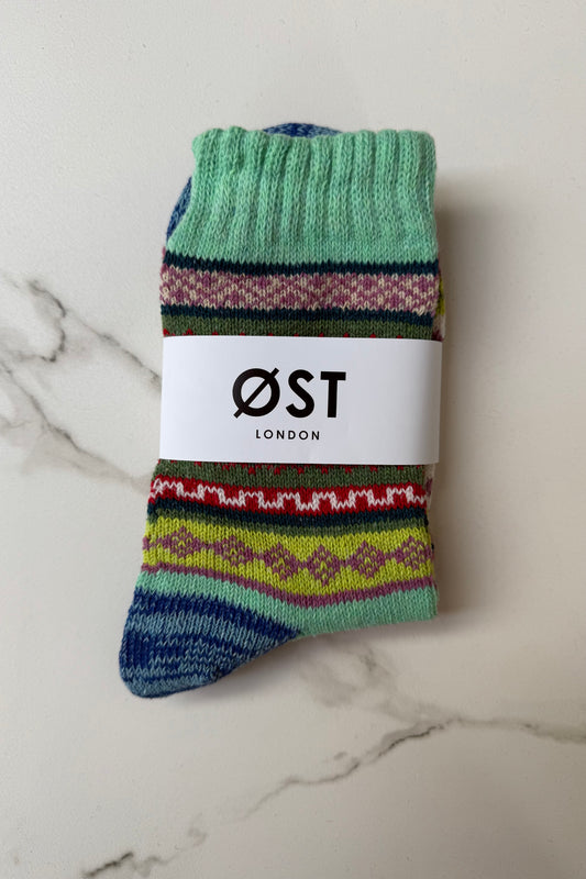 Fair Isle Wool Socks -Turquoise