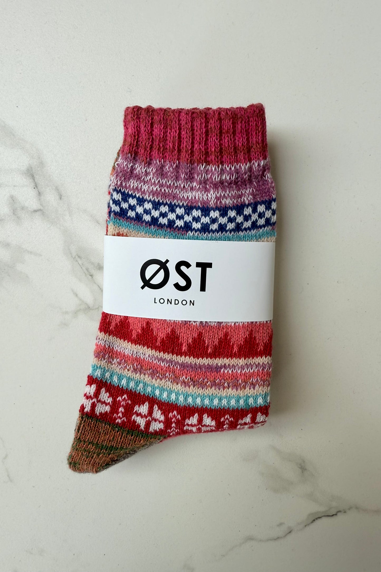 Fair Isle Wool Socks-Red