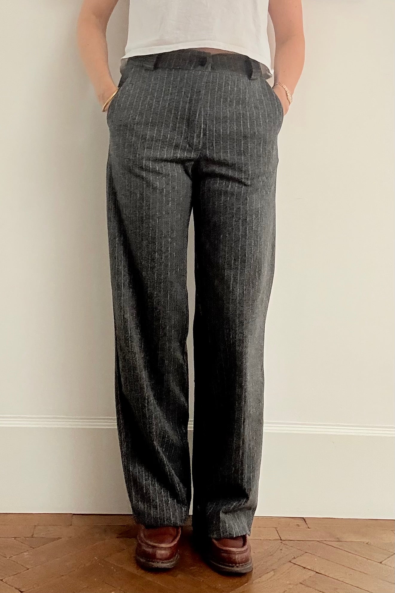 Selma Pinstripe Trousers-Grey