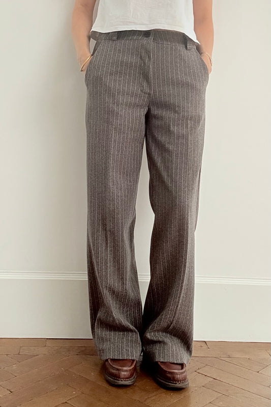 Selma Pinstripe Trousers-Brown