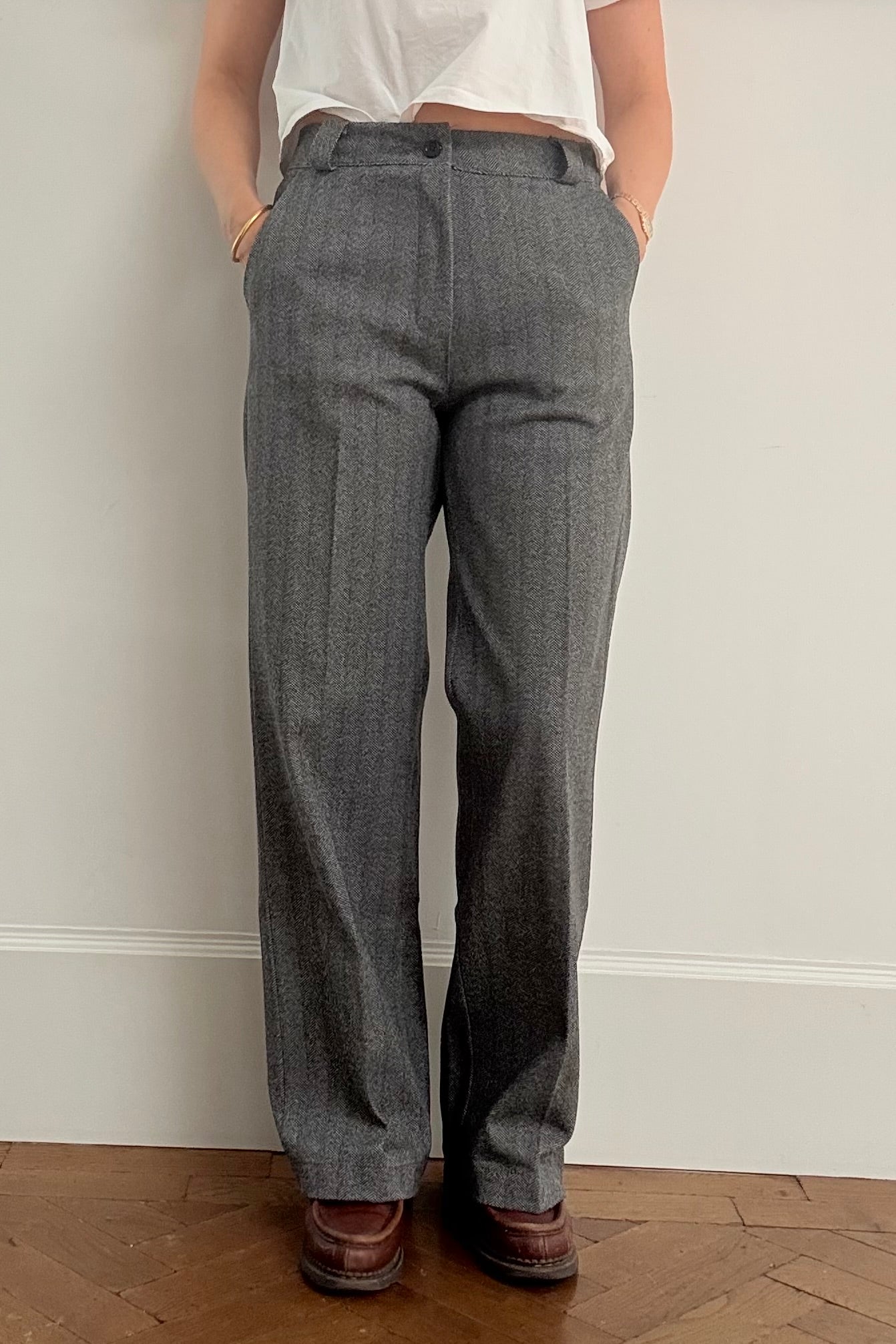 Selma Herringbone Trousers -Grey