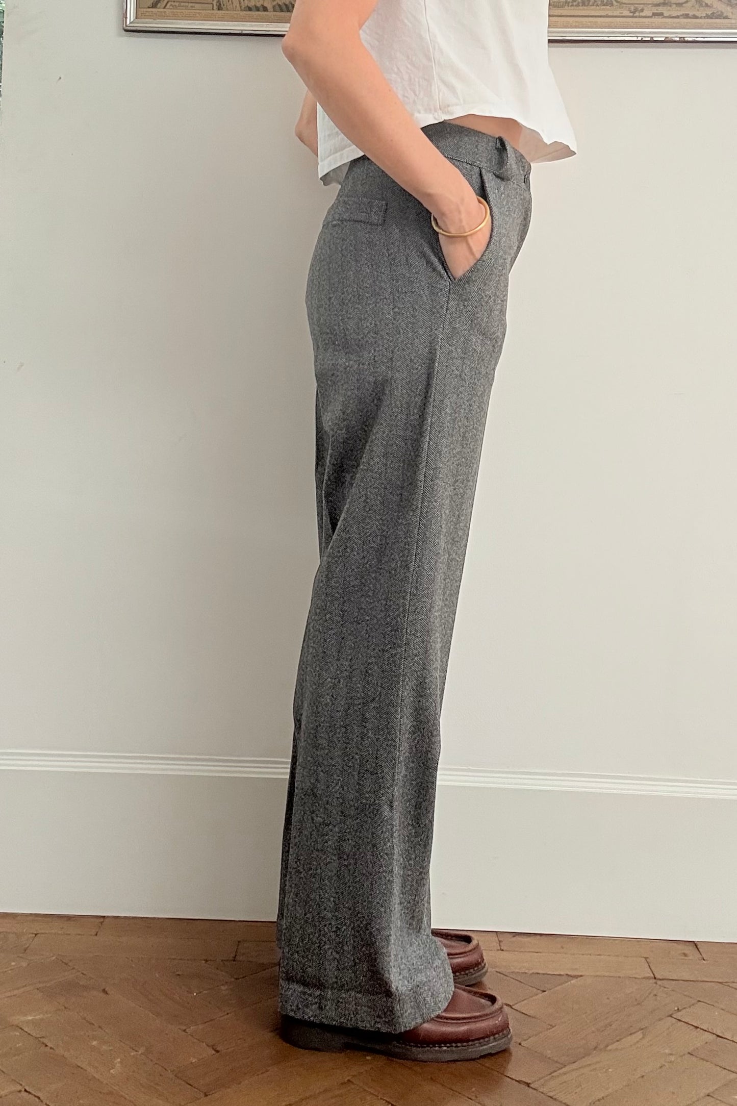 Selma Herringbone Trousers -Grey