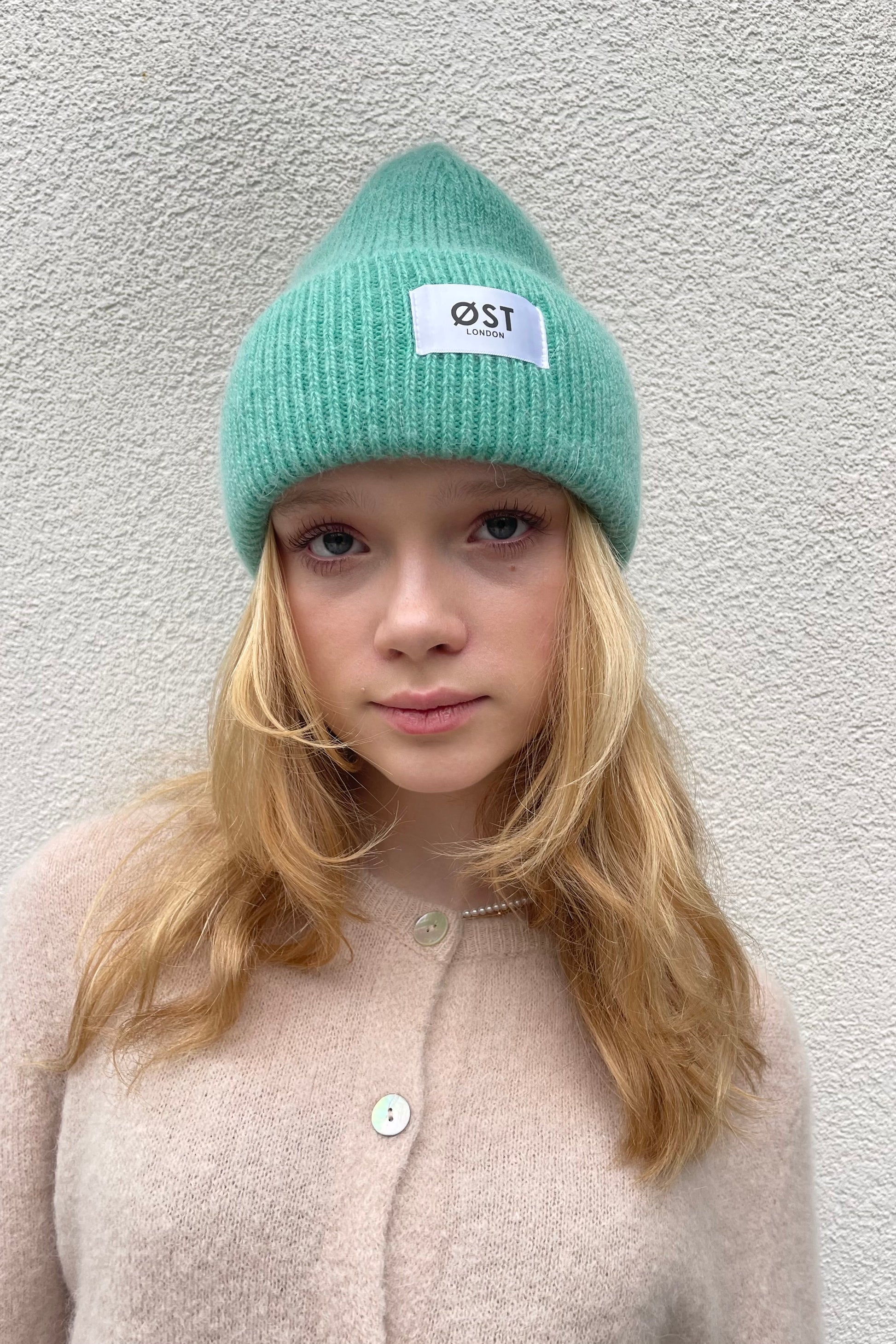 Angora Knitted Beanie warm hat Turquoise 