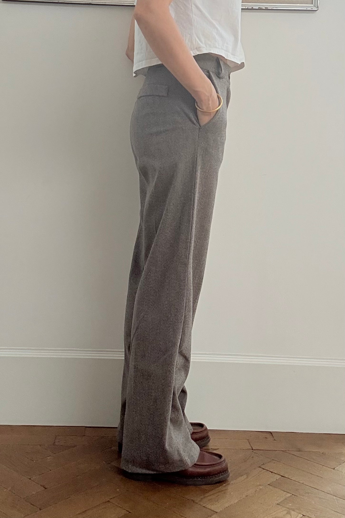 Selma Herringbone Trousers -Brown