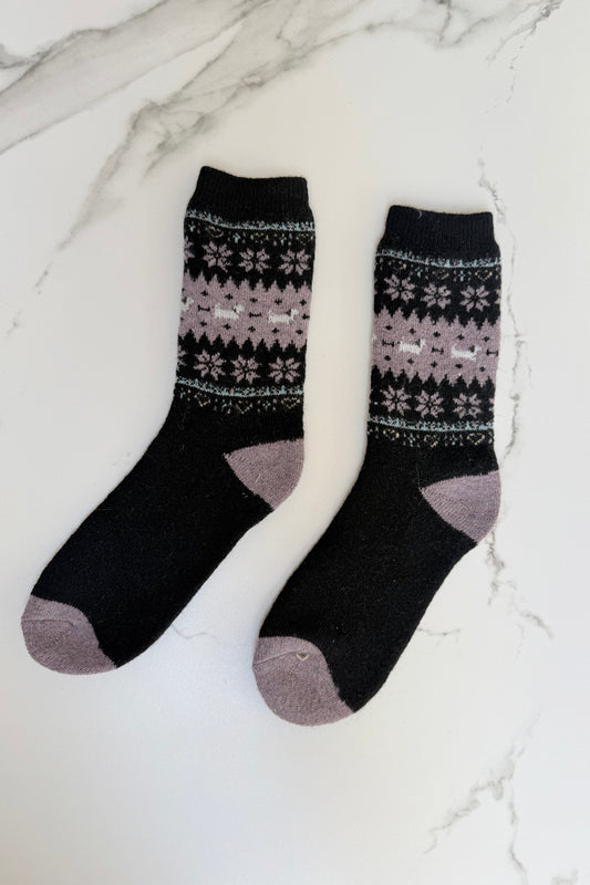 Snowflake Fluffy Socks -Black
