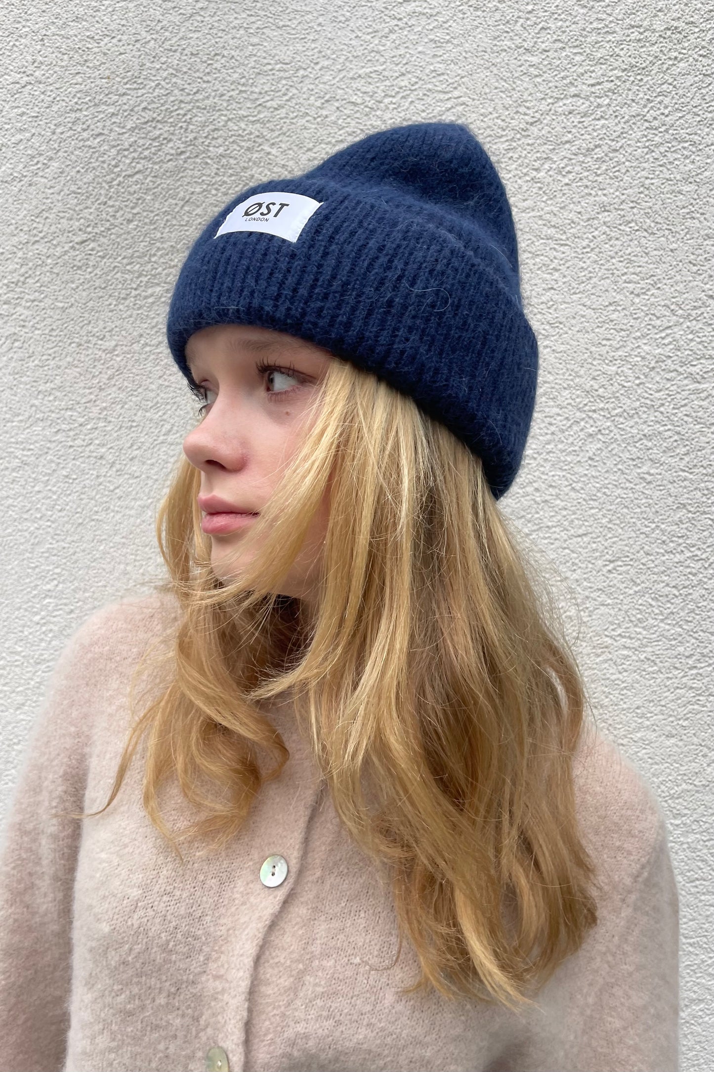 Clara Angora Beanie-Navy