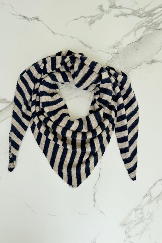 Nordic Stripe Triangel Scarf -Navy/Taupe