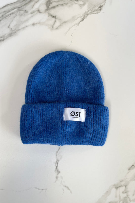 Angora Knitted Beanie warm hat Blue