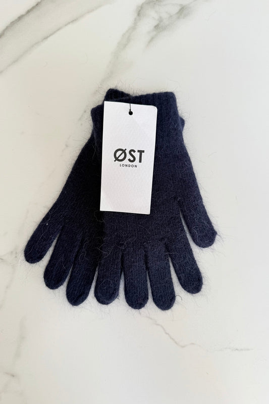 Clara Angora Gloves -Navy