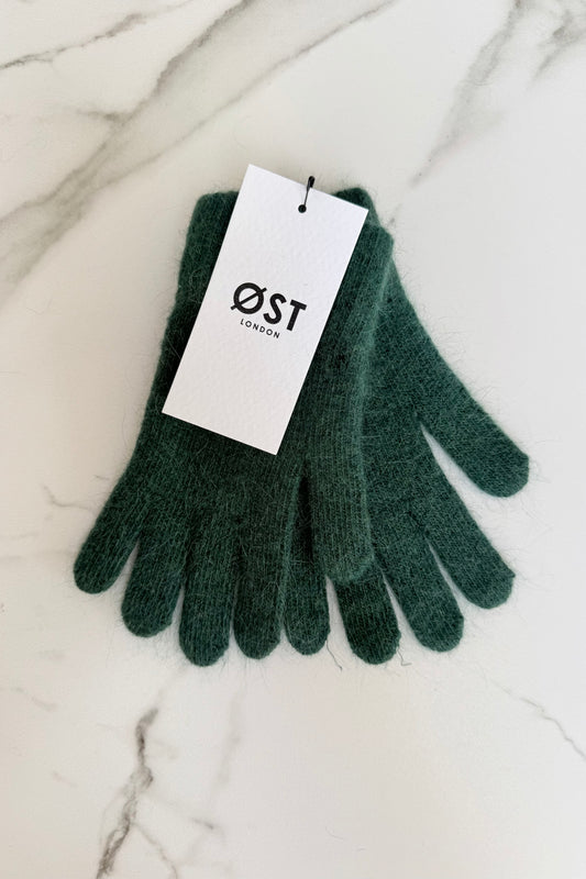 Clara Angora Gloves -Dark Green