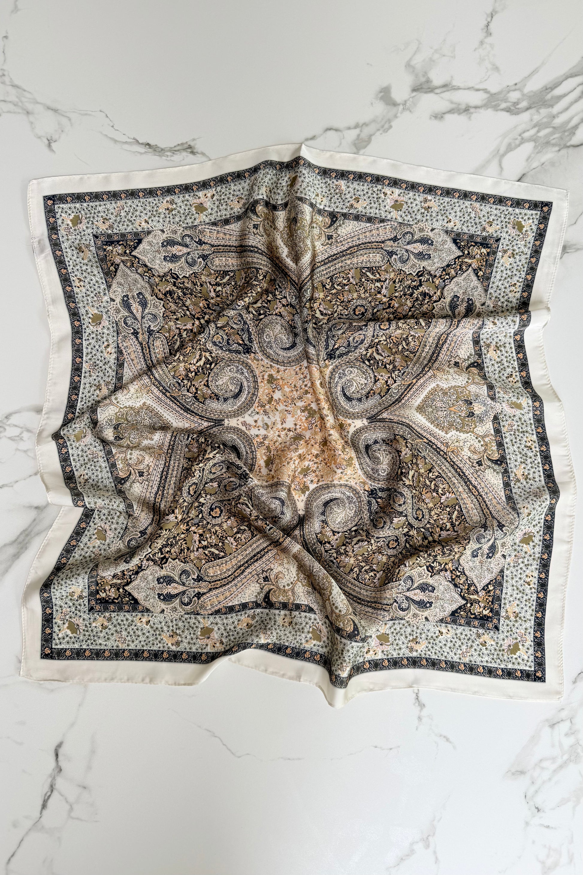 Vilja Silk Scarf -Paisley Taupe - Øst London