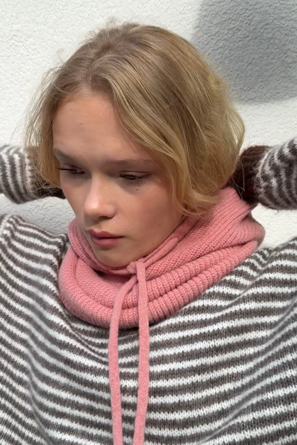 woman wearing a rosa cashmere balaclava 