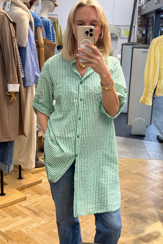 Bine Striped Shirt Dress -Green - Øst London