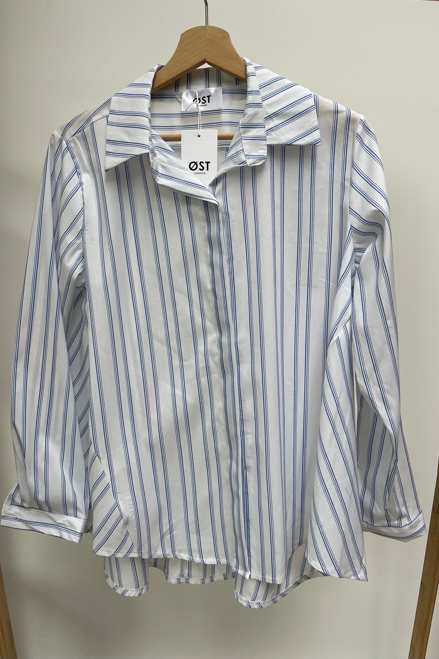 White blue striped shirt