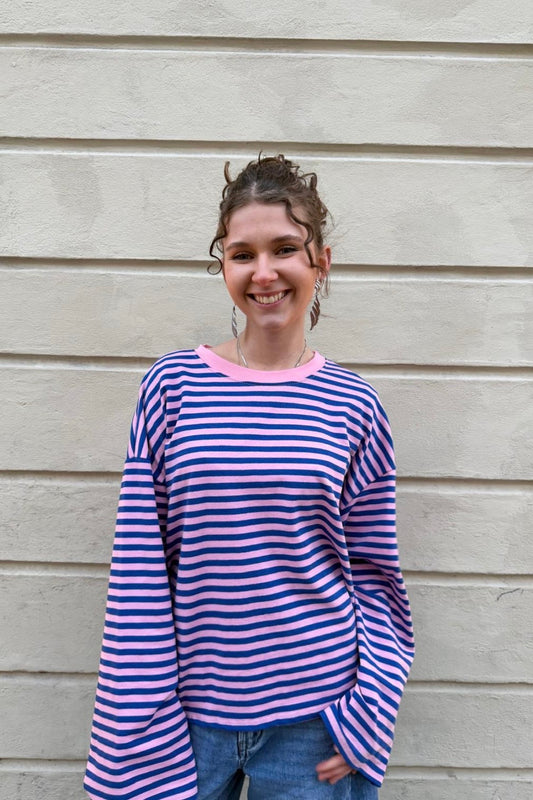 Anna Crewneck -Light Pink/Royal - Øst London