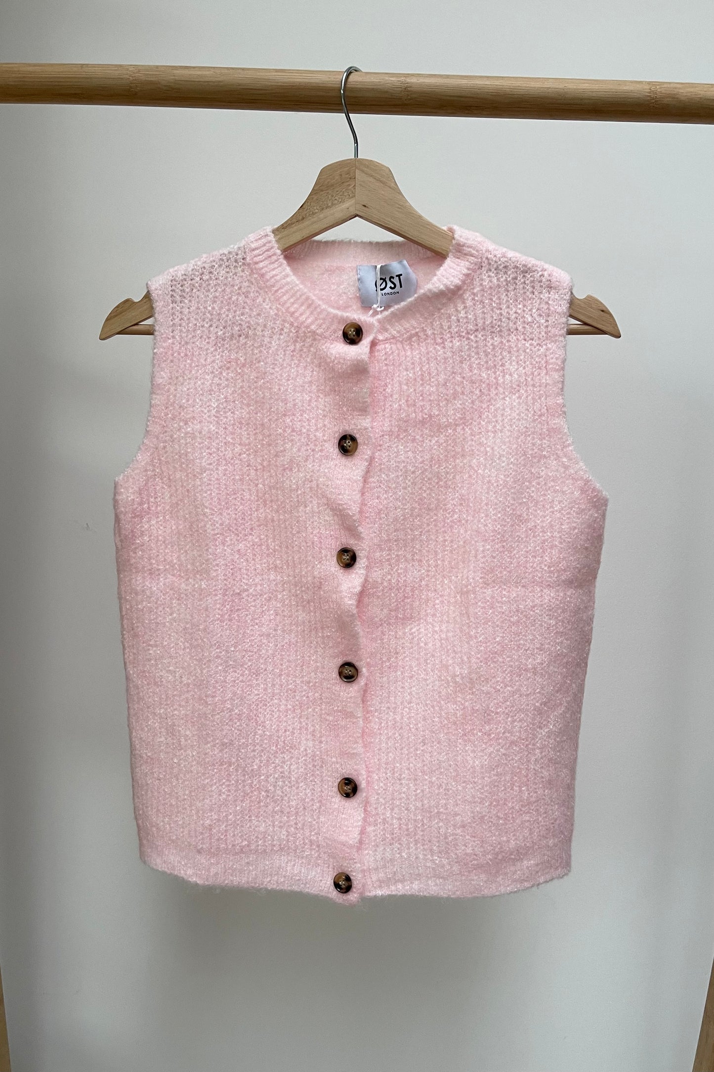 Wool waistcoat buttons round neck Light Pink