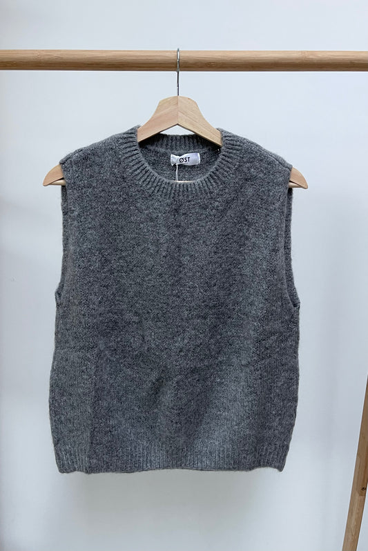 Mohair waistcoat round neck Grey