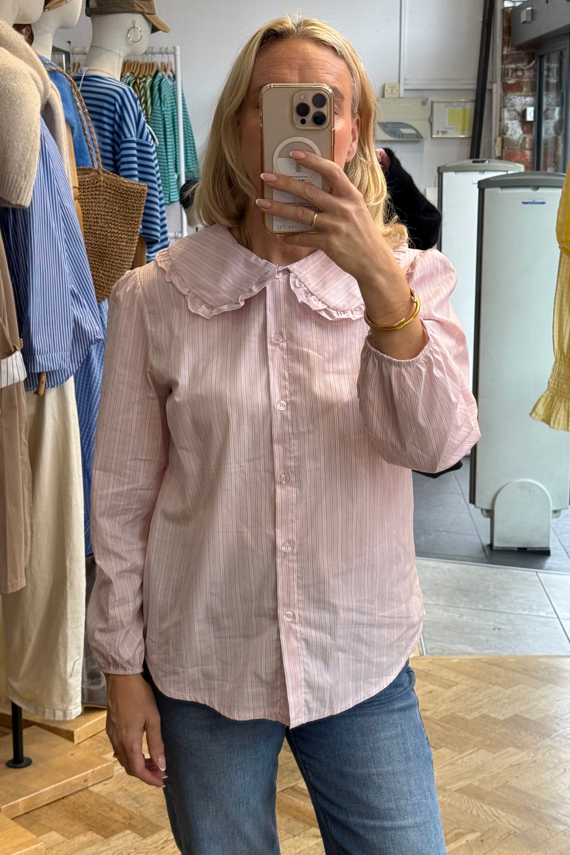 Alice Frill Collar Blouse -Pink stripes - Øst London