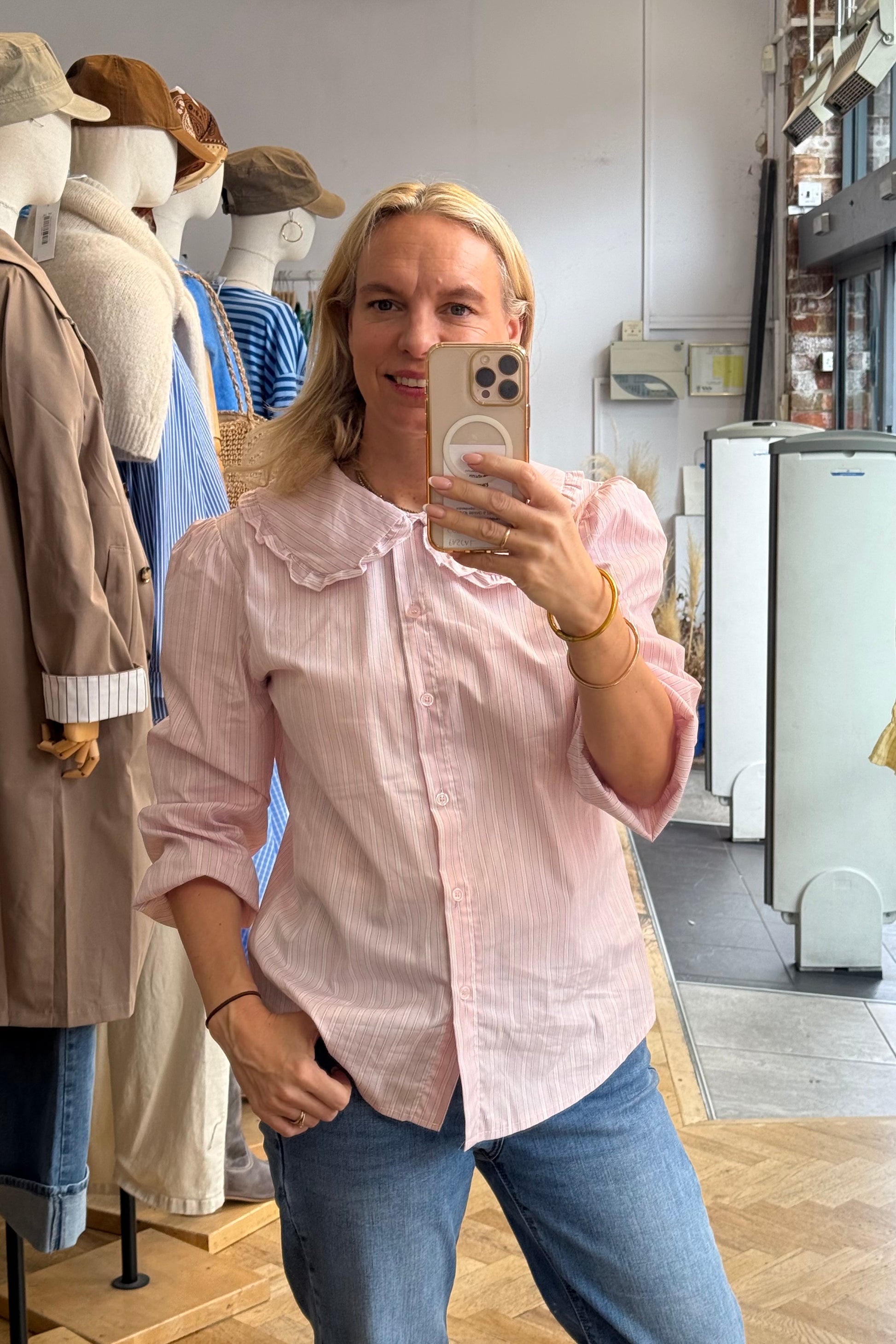 Alice Frill Collar Blouse -Pink stripes - Øst London