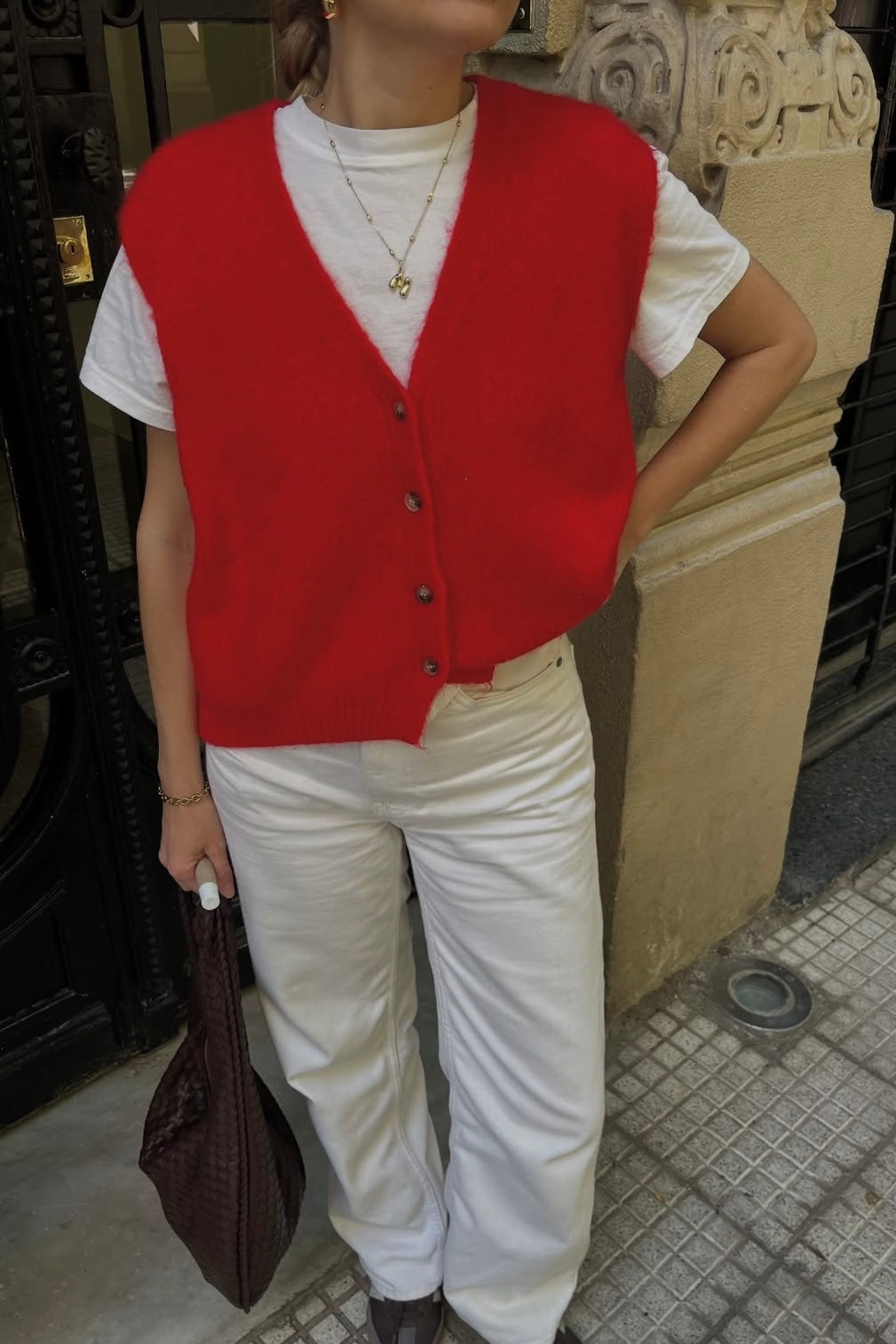 mohair waistcoat ladies red