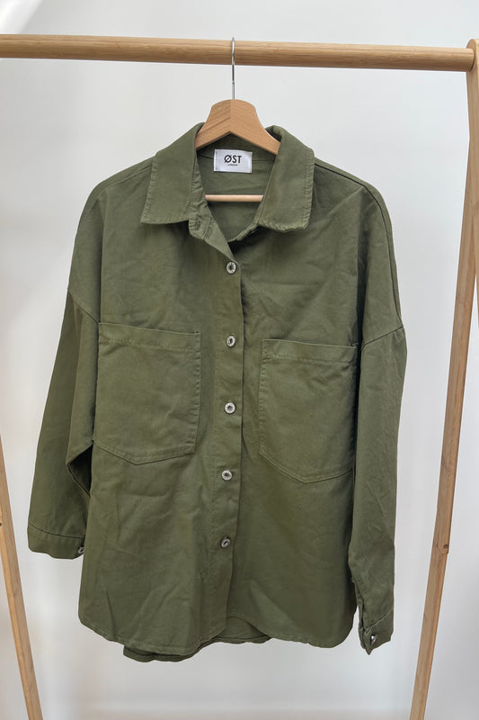 Dea White Canvas Work Shirt -Khaki