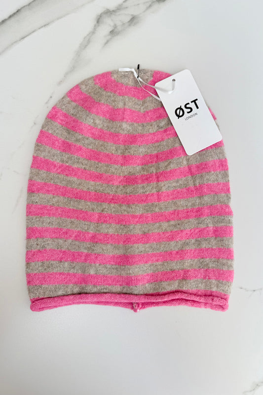Striped Beanie -Pink/Taupe