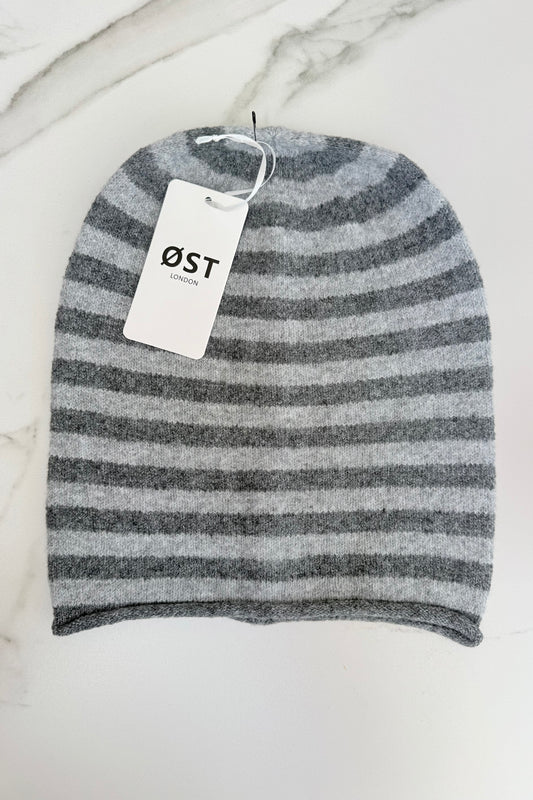 Striped Beanie -Grey