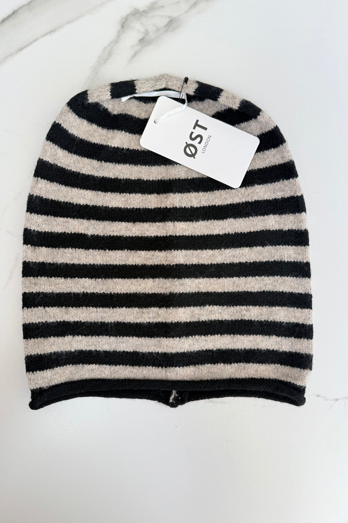 Striped Beanie -Black/Taupe