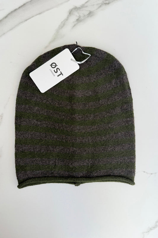 Striped Beanie -Khaki/Coffe