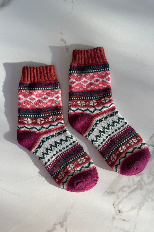 Fair Isle Wool Socks -Rust