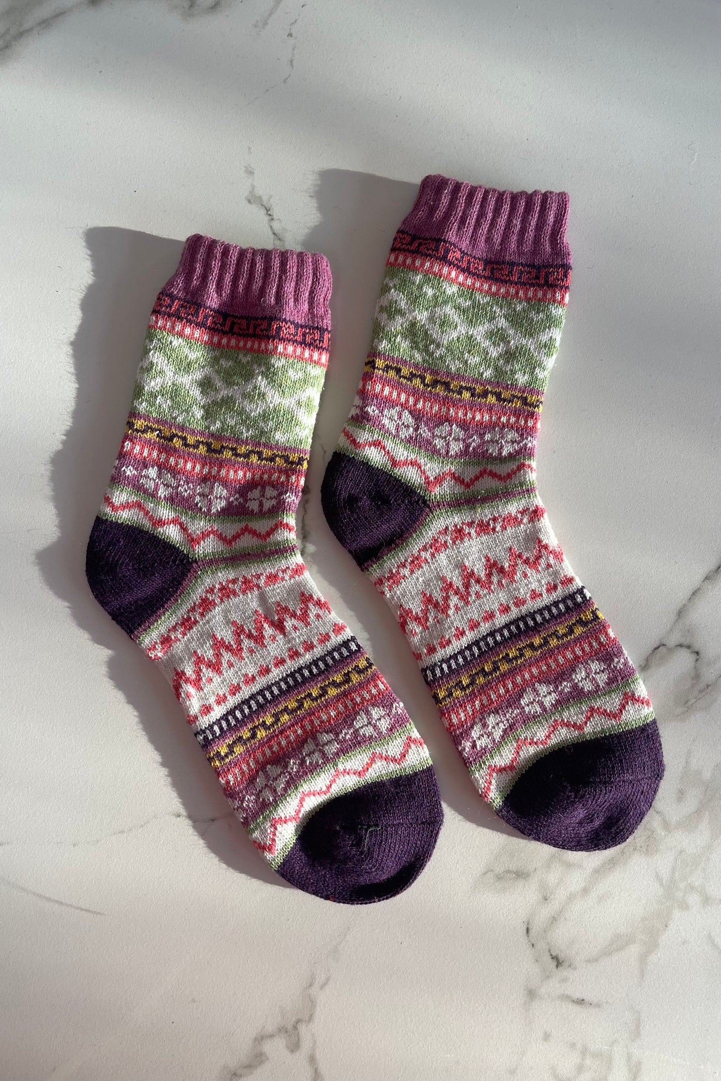 Fair Isle Wool Socks -Purple