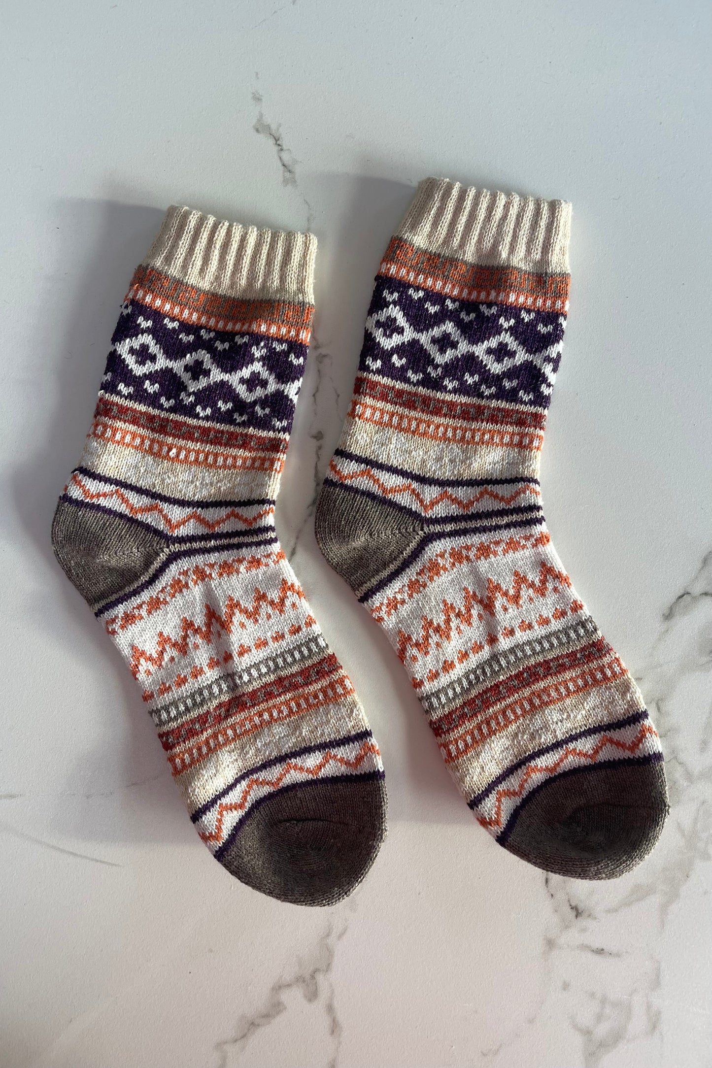 Fair Isle Wool Socks -Cream