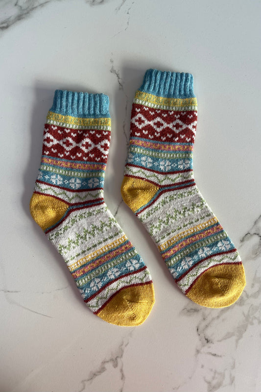 wool socks fair isle Scandinavian pattern