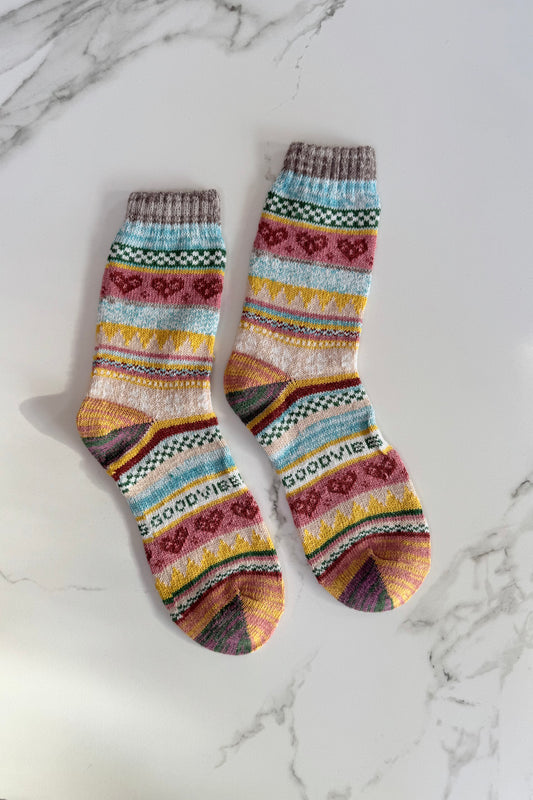 Fair Isle Wool Socks -Pastel