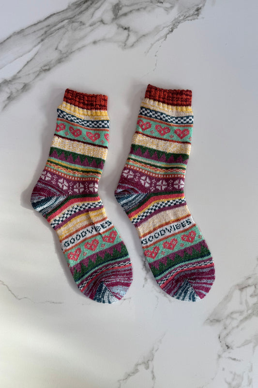 Fair Isle Wool Socks -Rust