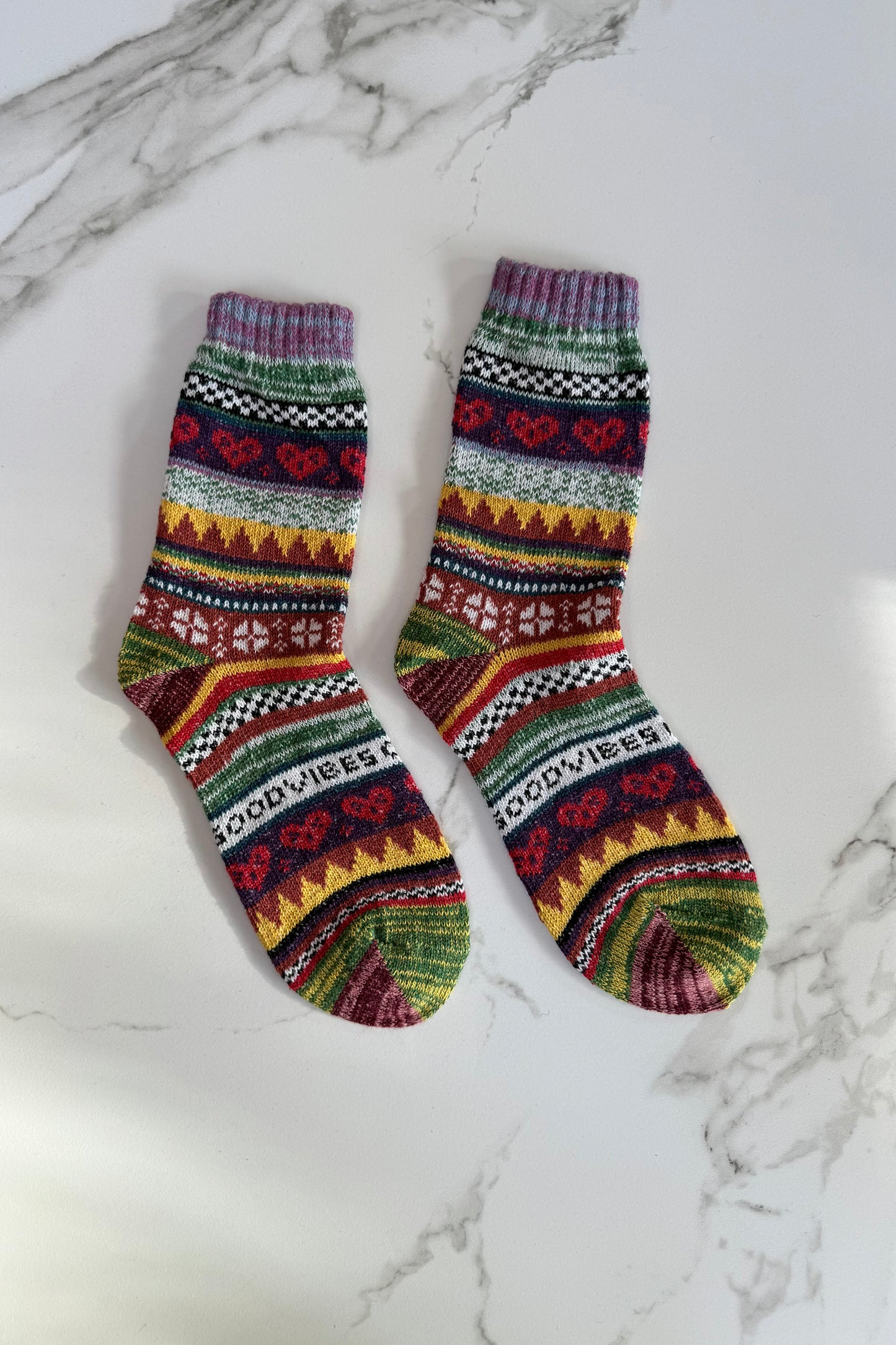 Fair Isle Wool Socks -Navy