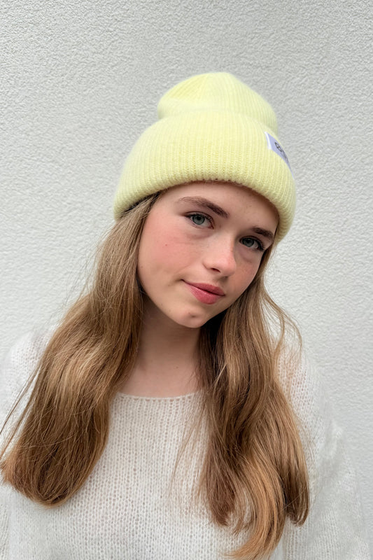 Clara Angora Beanie-Lemon