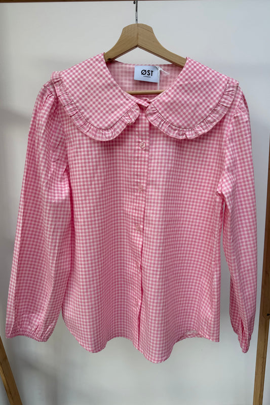 Alice Frill Collar Blouse -Pink Gingham