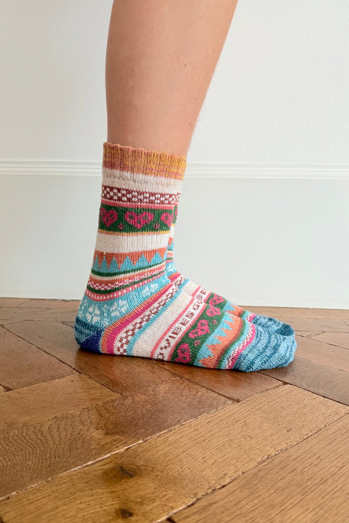 Fair Isle Wool Socks -Orange