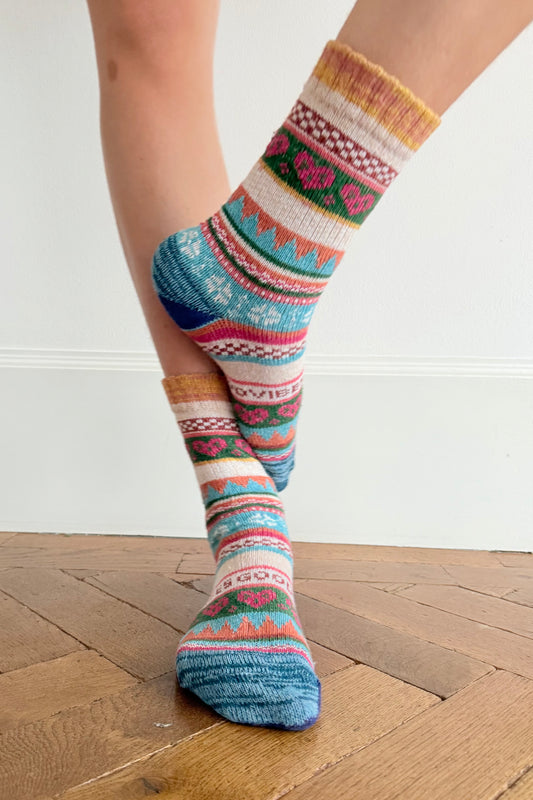 Fair Isle Wool Socks -Orange