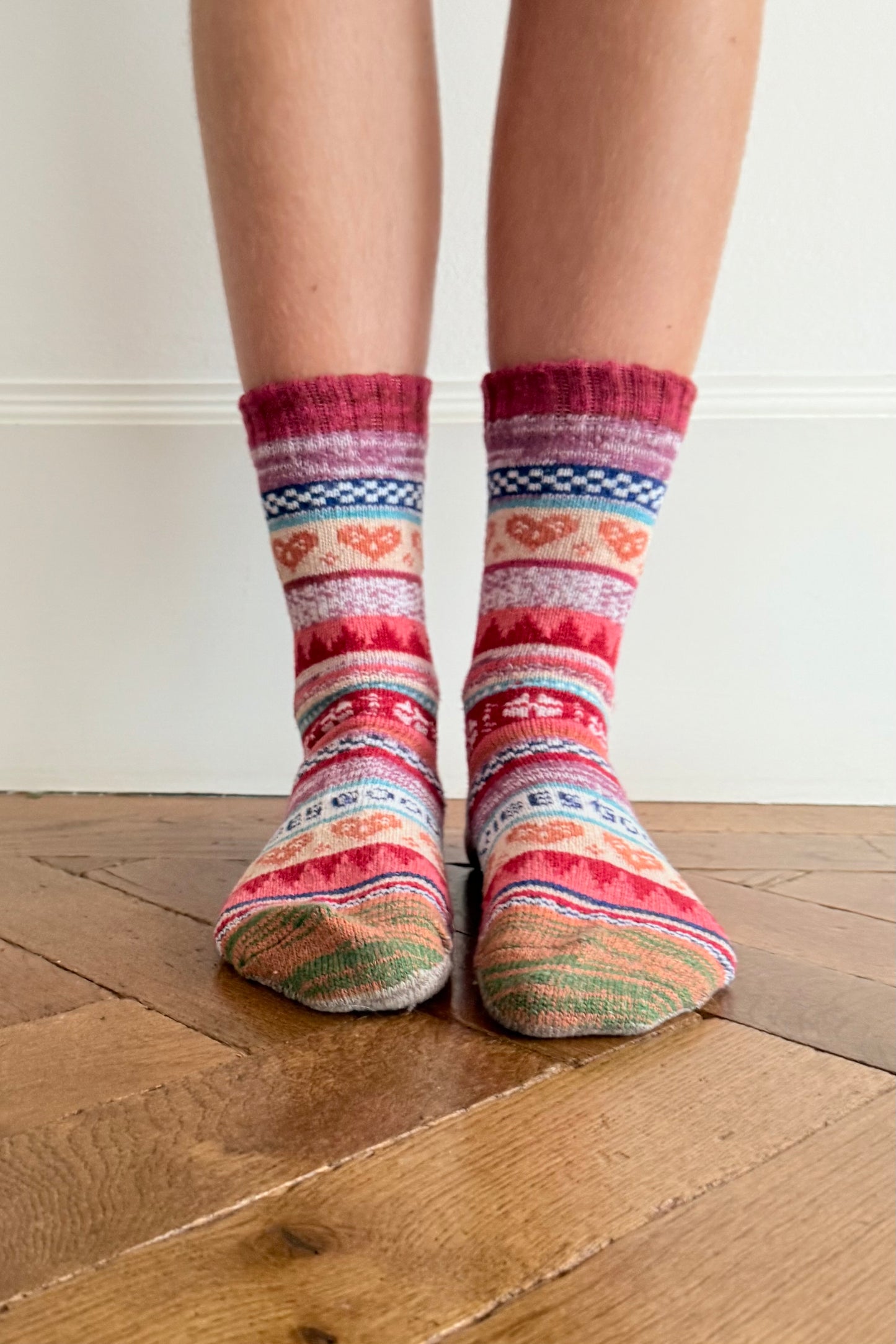 Fair Isle Wool Socks-Red