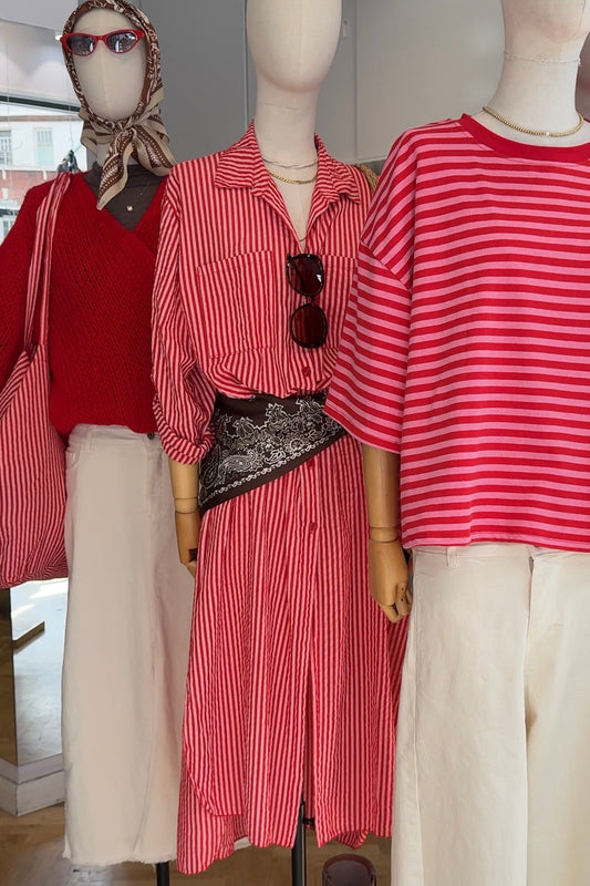 Helene Striped Shirt Dress -Red - Øst London
