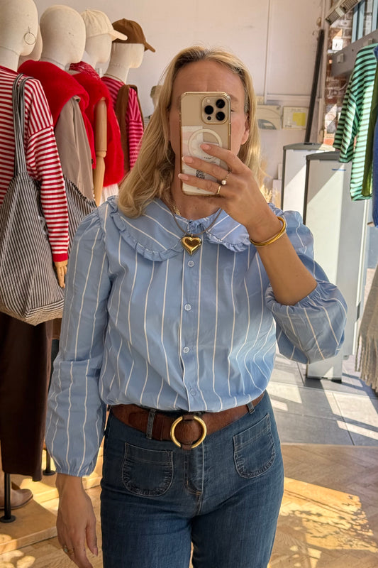 Alice Frill Collar Blouse -Blue Stripes