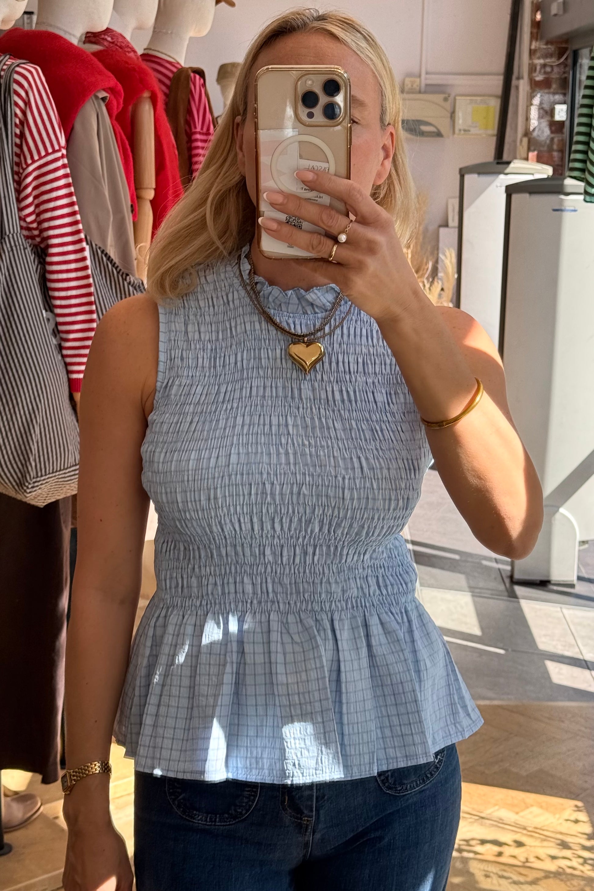 Leonora Smocked Blouse Sleeveless -Blue - Øst London