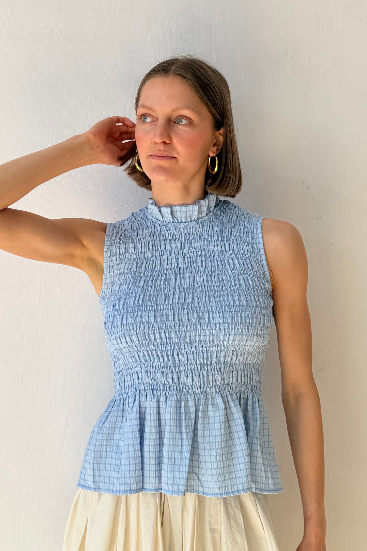 Leonora Smocked Blouse Sleeveless -Blue - Øst London