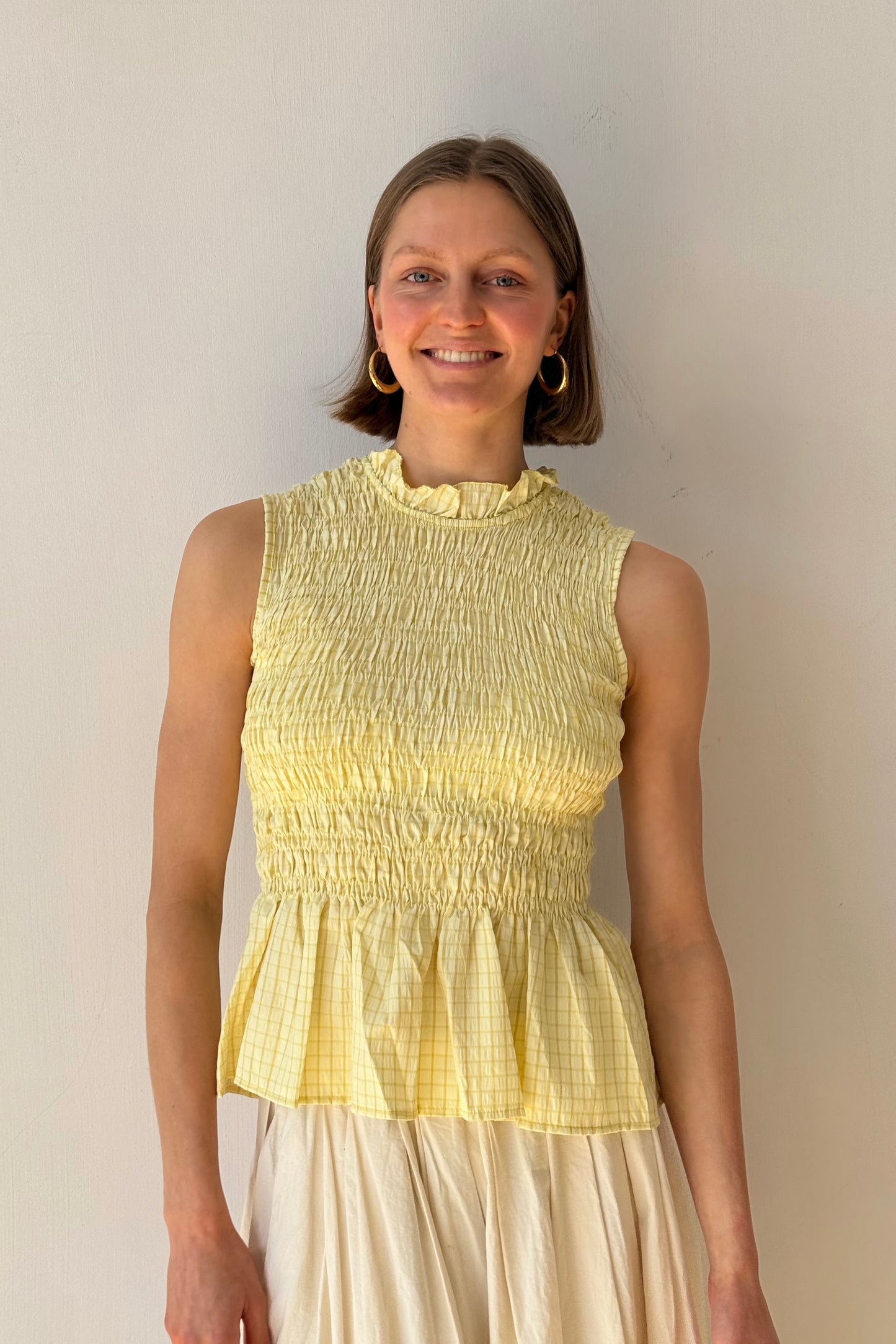 Leonora Smocked Blouse Sleeveless -Lemon - Øst London